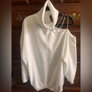 SHEIN Elegant White Sweatshirt Dress w/Three Rhinestone Straps. Very Sexy!